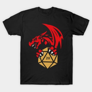 Red Dragon with D20 Dice Tabletop RPG Gaming T-Shirt